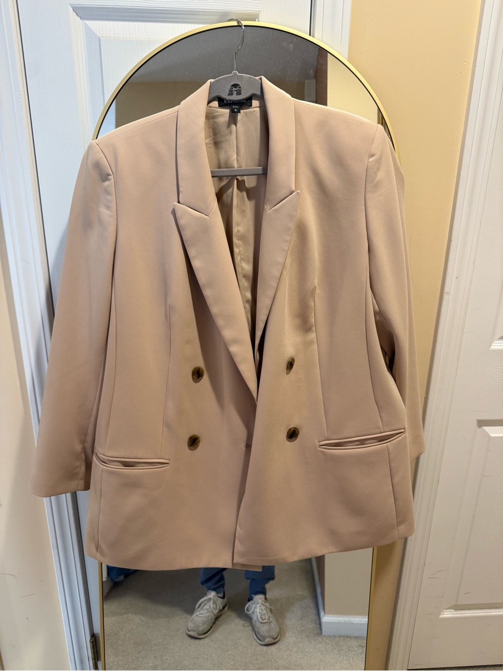 Express Double-Breasted Blazer Jacket in Light Taupe/beige